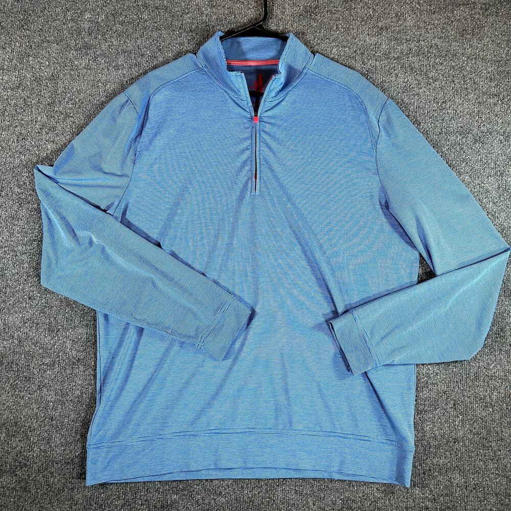 johnnie-O Men’s L Blue Stripe 1/4 Zip Performance Golf Pullover Prep